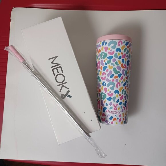 Meoky Tumbler With Lid & Straw -Pastel Leopard -24 Oz. -Open Box -Insulated NEW - Picture 12 of 12